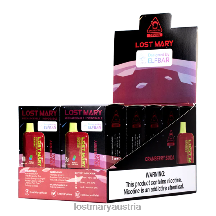 Verlorene Mary OS5000 Cranberry-Soda- Lost Mary Vape Sorten 24NB27