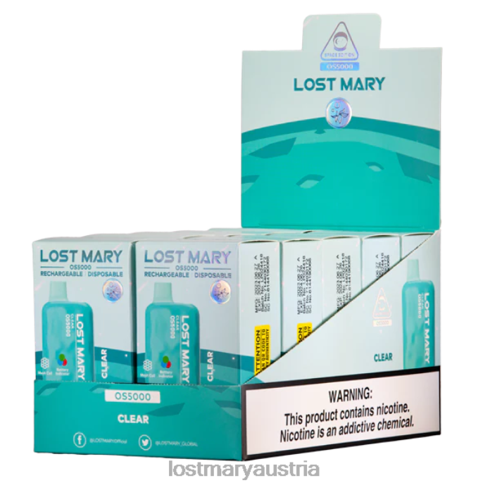 Verlorene Mary OS5000 klar- Lost Mary Vape ZÃ¼ge 24NB26